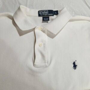 Polo Ralph Lauren Mens Vintage Polo Shirt Size Large White With Blue Navy Pony